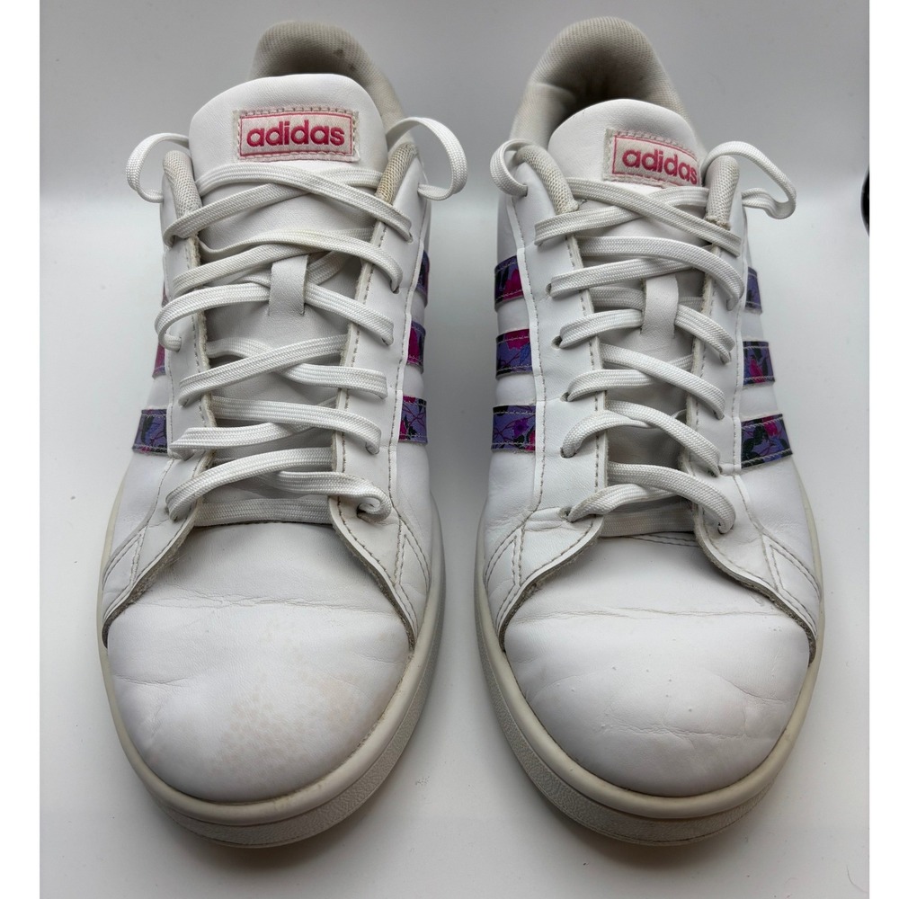 Adidas Grand Court Sneakers Womens 10.5 White Floral Low Top Court Shoes Casual